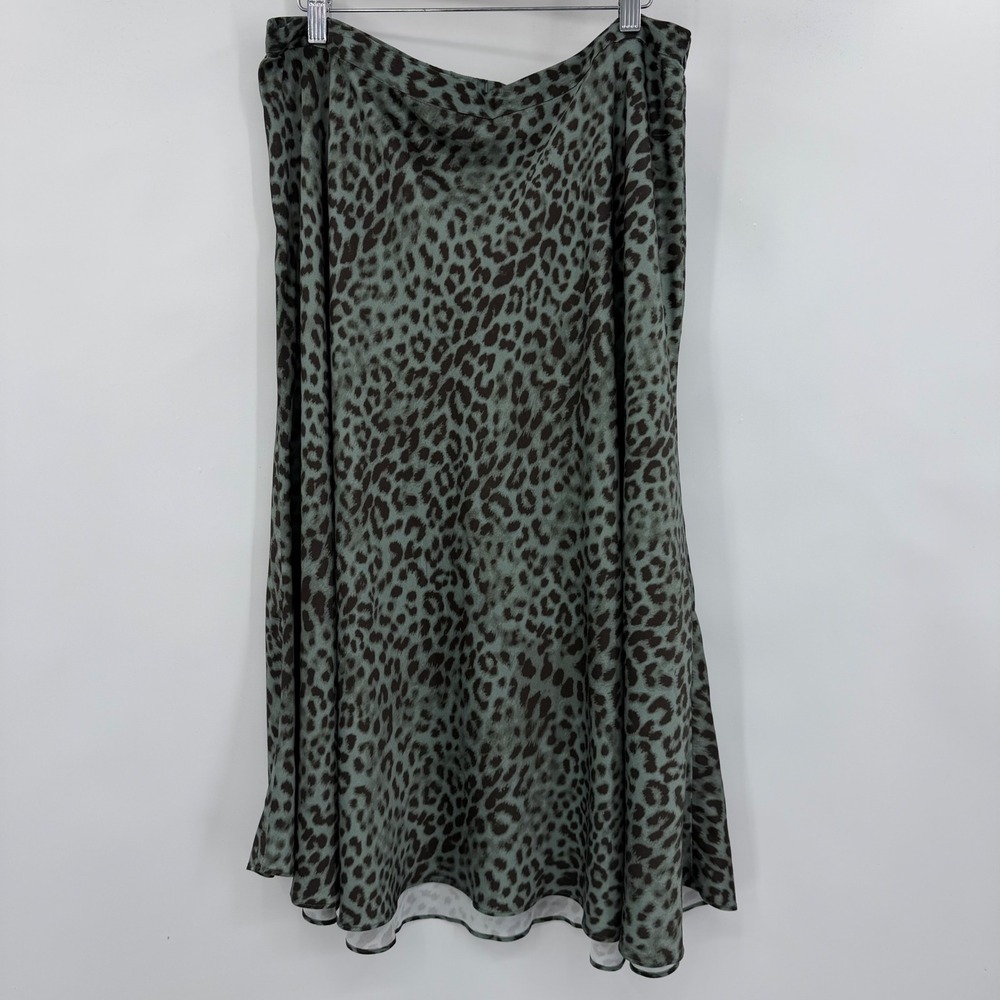 J. Jill Leopard Midi Skirt Womens L Green Black Animal Print Ecovero Viscose - Picture 2 of 7